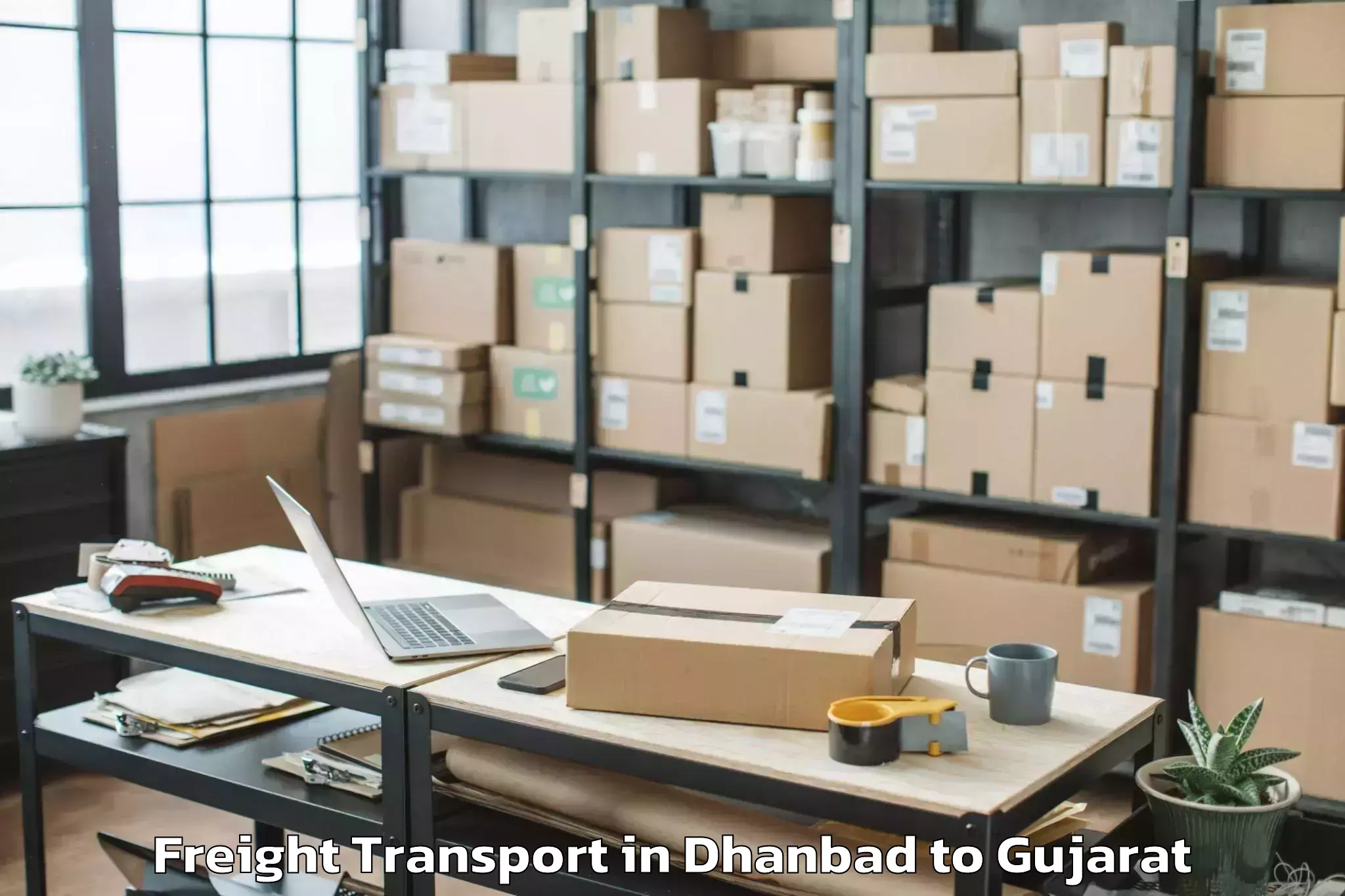 Professional Dhanbad to Kadi Sarva Vishwavidyalaya Gan Freight Transport